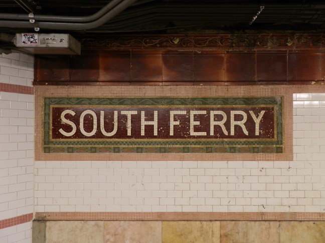 Mosaic station identification sign, South Ferry subway station, Manhattan (Heins &amp; LaFarge, 1905)